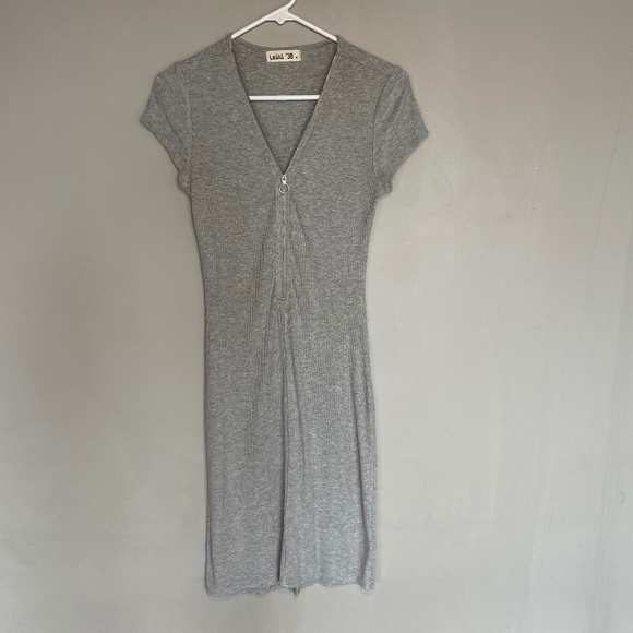 Grey O-Ring Zipper Midi Dress Medium - Picture 2 of 10